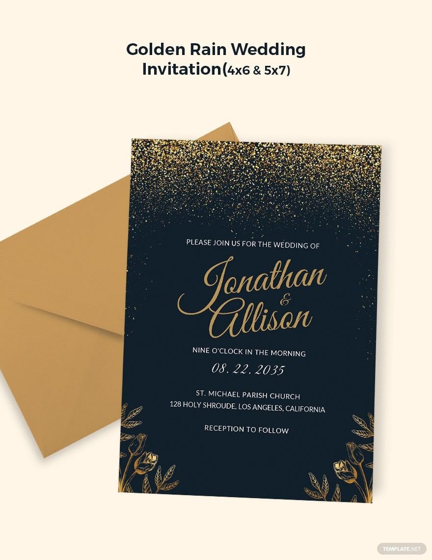 Golden Rain Wedding Invitation Template