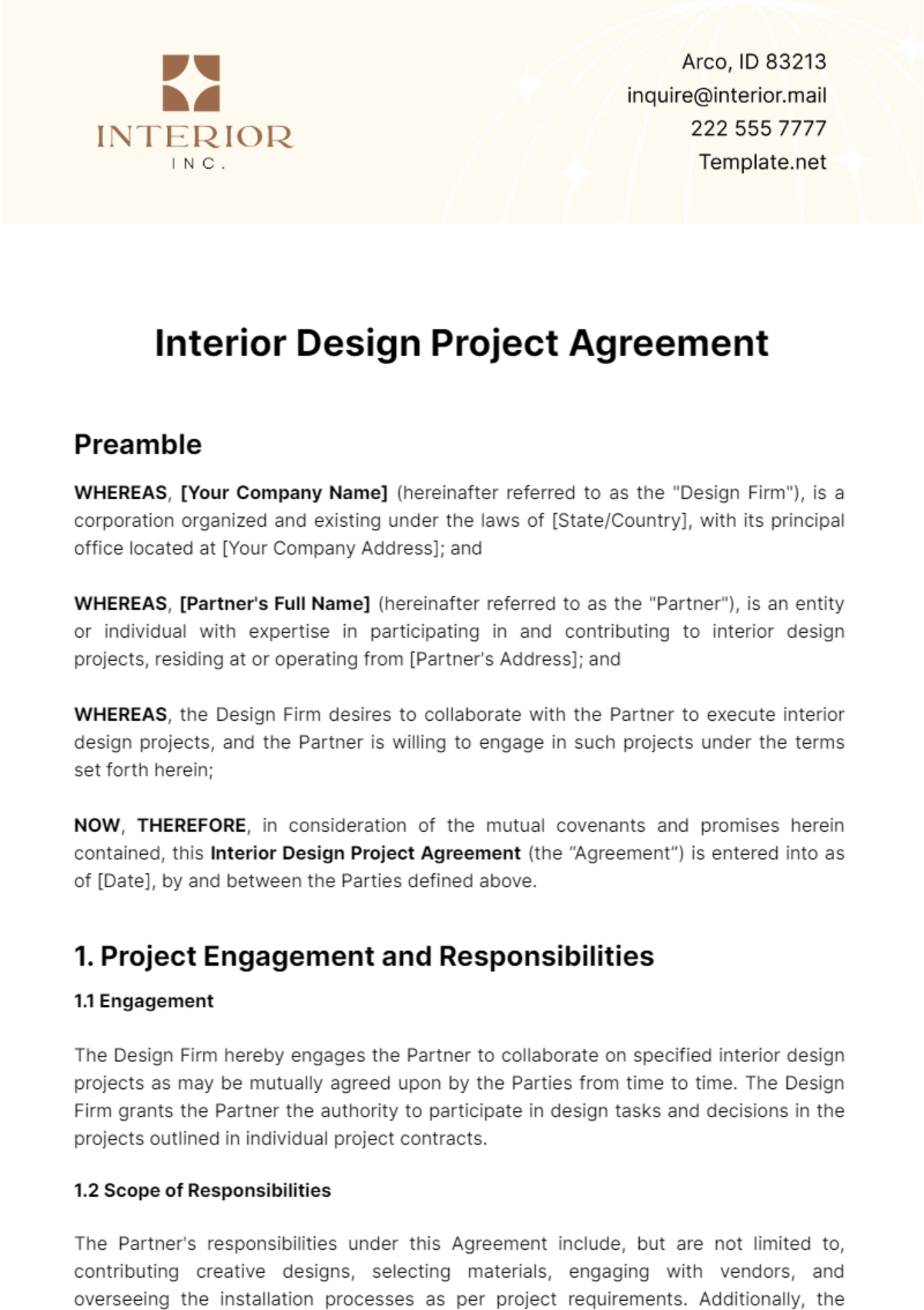 Interior Design Project Agreement Template