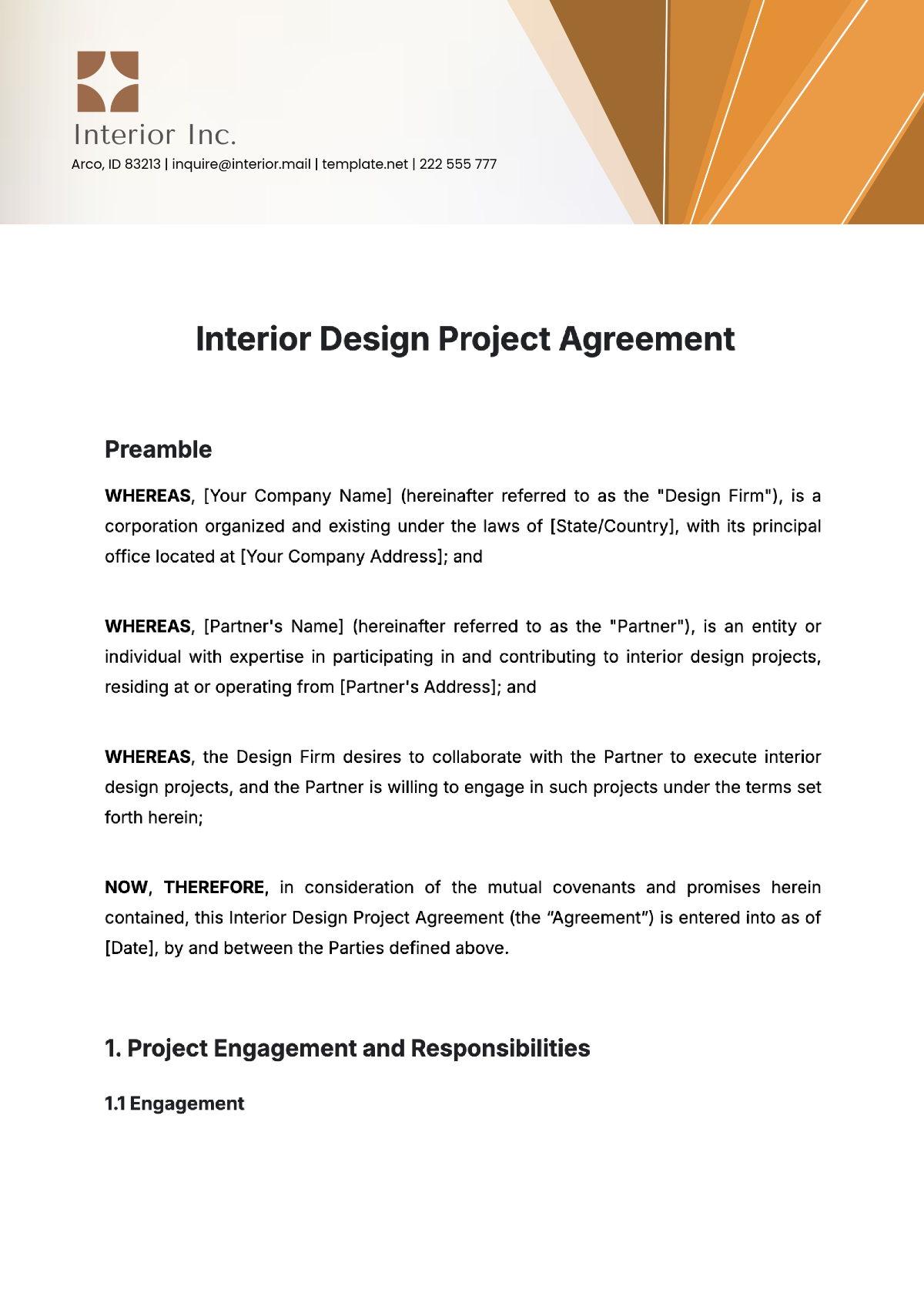 Free Interior Design Project Agreement Template