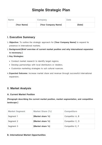 Free Simple Strategic Plan Template to Edit Online