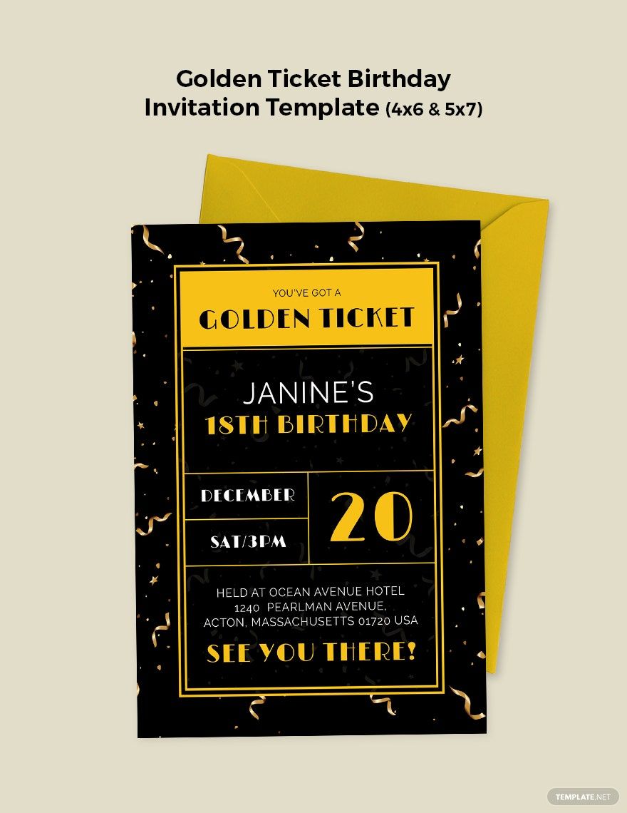 Golden Ticket Birthday Invitation Template