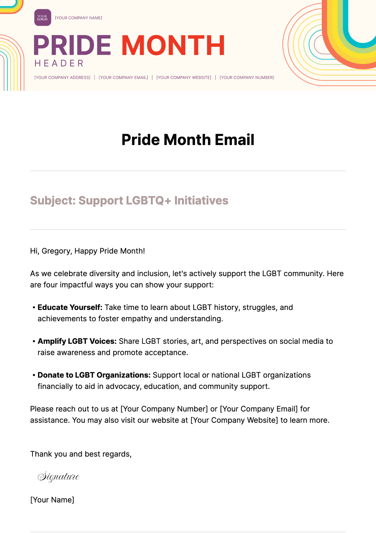 Free Pride Month Email Template
