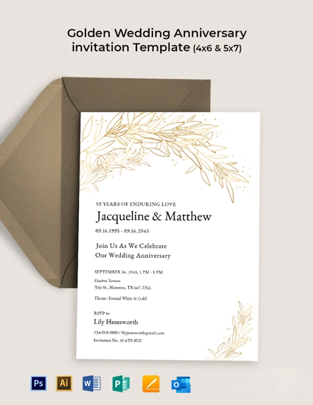 Printable 50th Wedding Anniversary Invitation Template - Illustrator ...