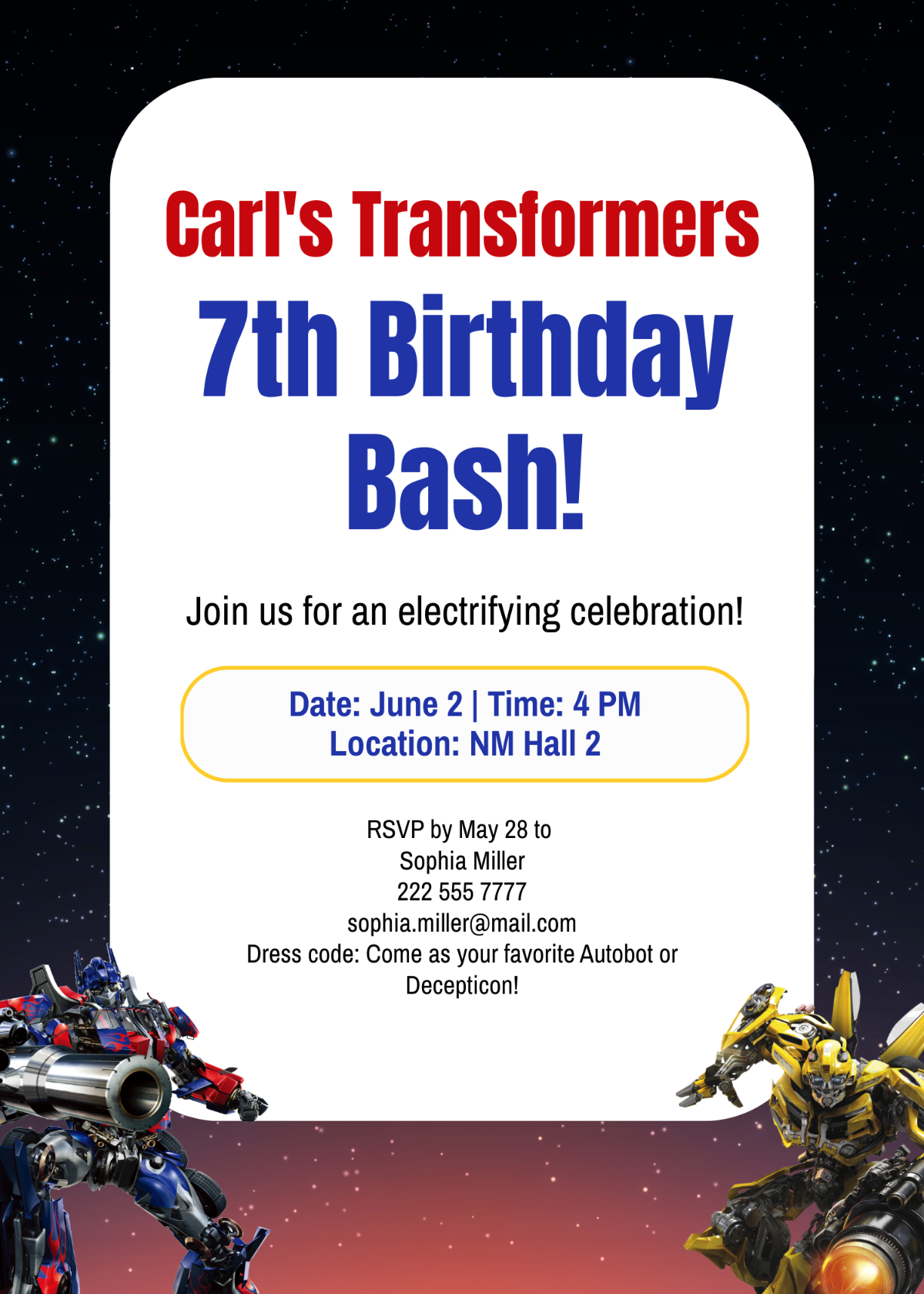 Transformers Birthday Invitation Template - Edit Online & Download