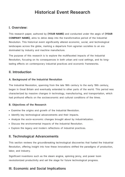 Free Historical Event Research Template to Edit Online