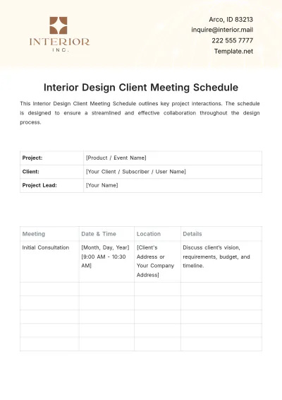 Free Interior Design Client Meeting Schedule Template to Edit Online