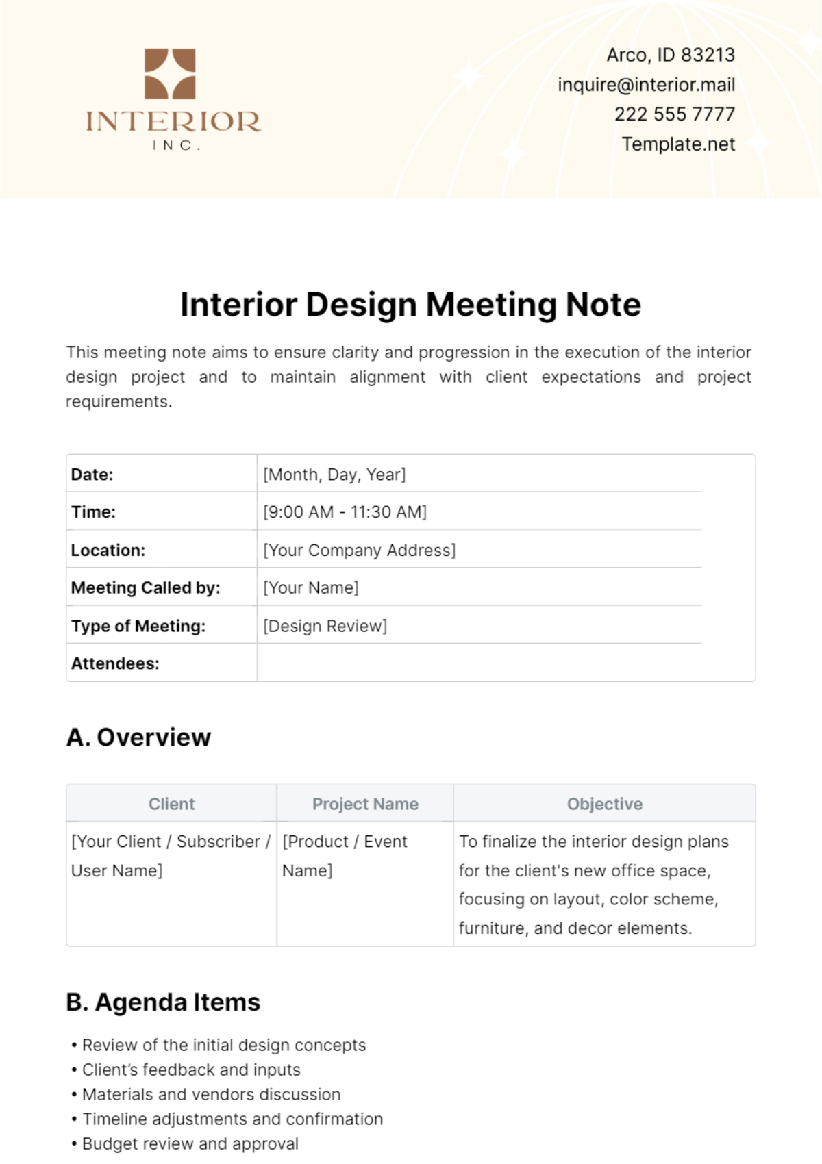 Interior Design Meeting Note Template