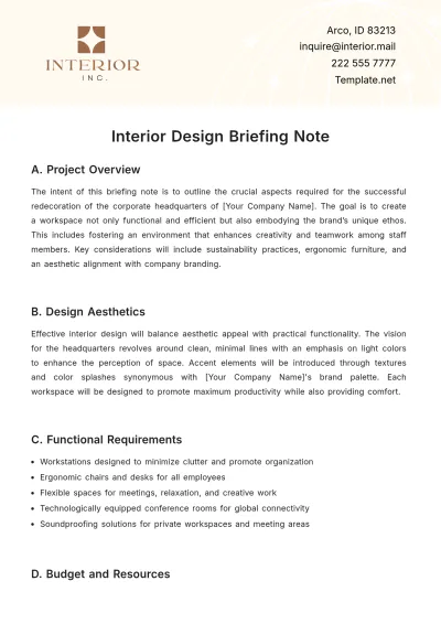 Free Interior Design Briefing Note Template to Edit Online