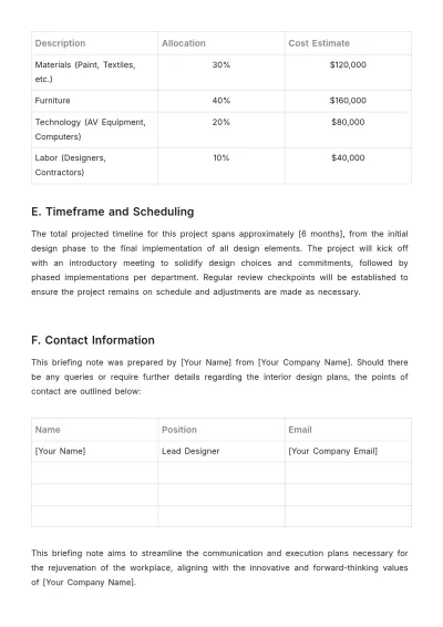 Free Interior Design Briefing Note Template to Edit Online