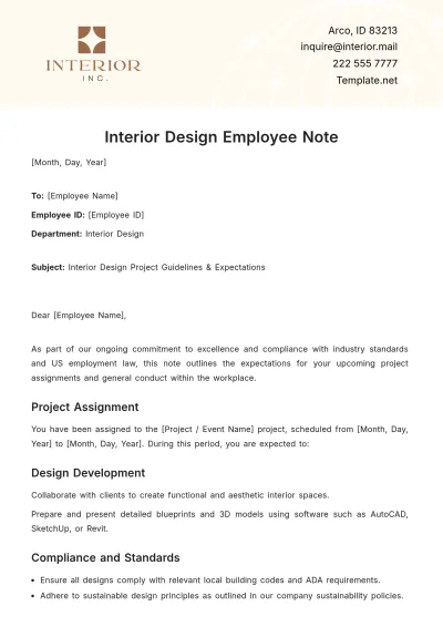 Free Interior Design Employee Note Template to Edit Online
