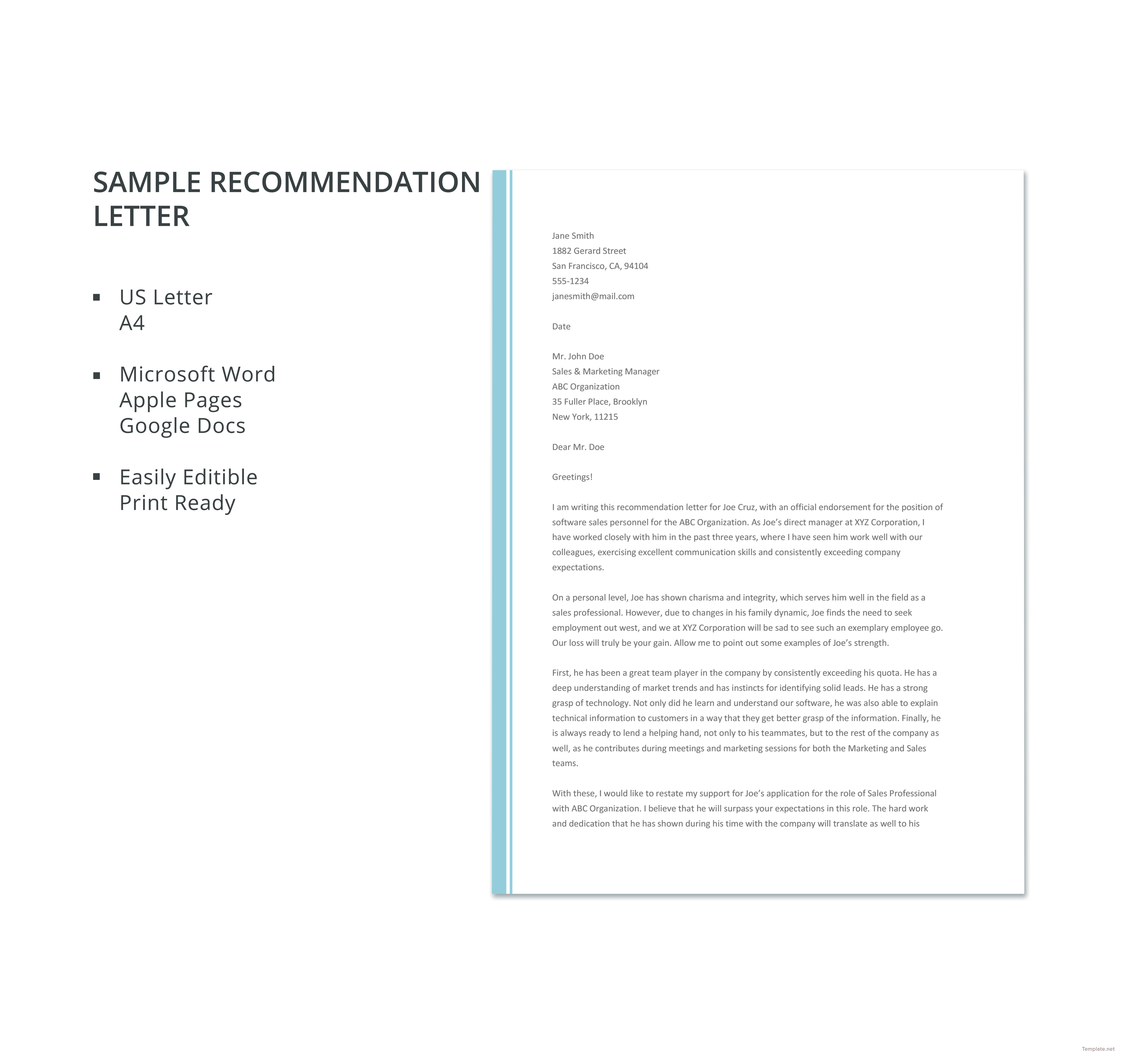 Sample Letter Template in Microsoft Word, Apple Pages