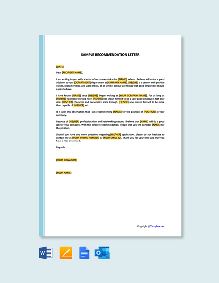 Sample Recommendation Letter Template - Google Docs, Word, Apple Pages ...