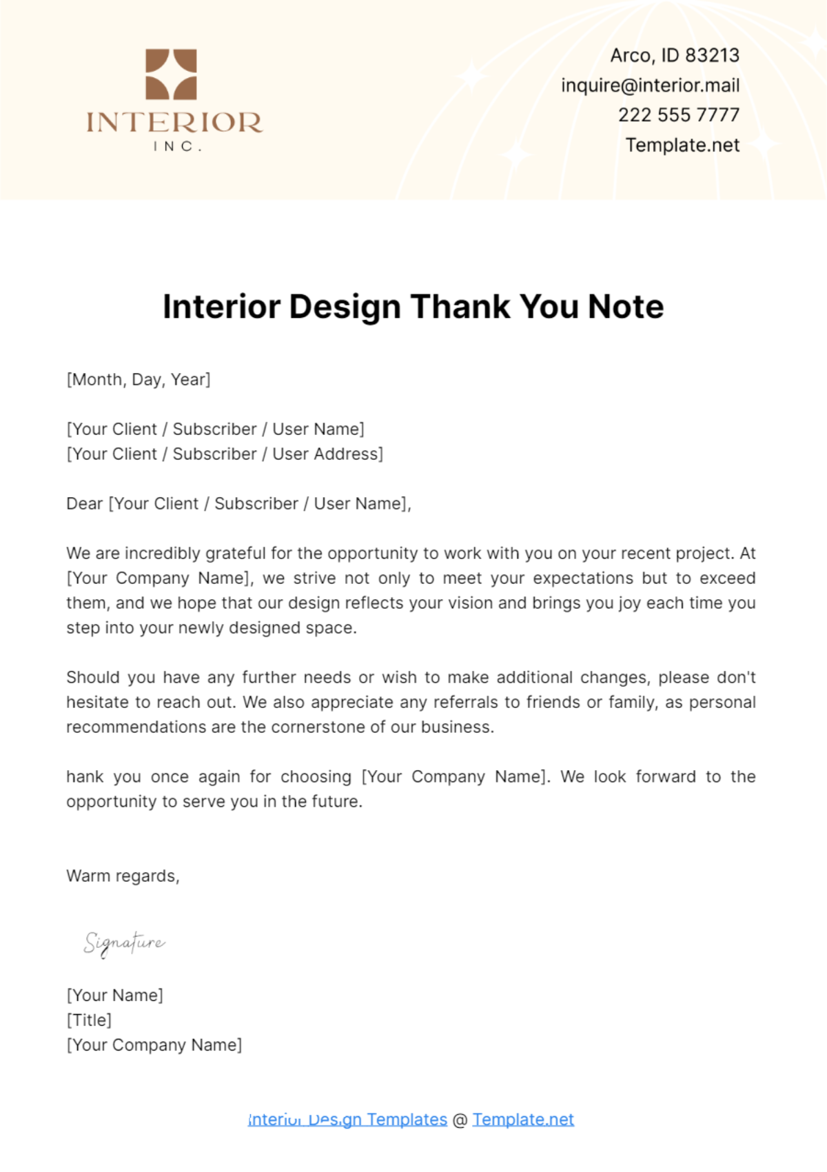 Interior Design Thank You Note Template - Edit Online & Download