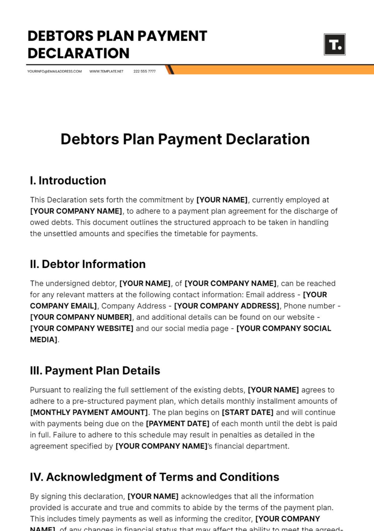 Debtors Plan Payment Declaration Template - Edit Online & Download