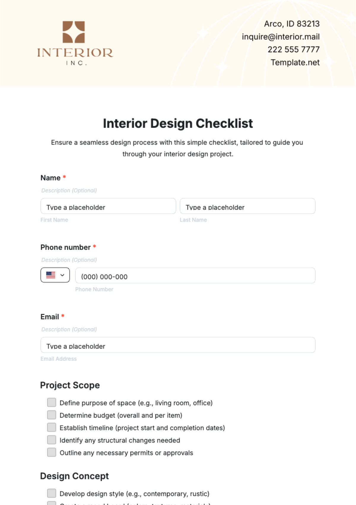 Interior Design Daily Checklist Template - Edit Online & Download