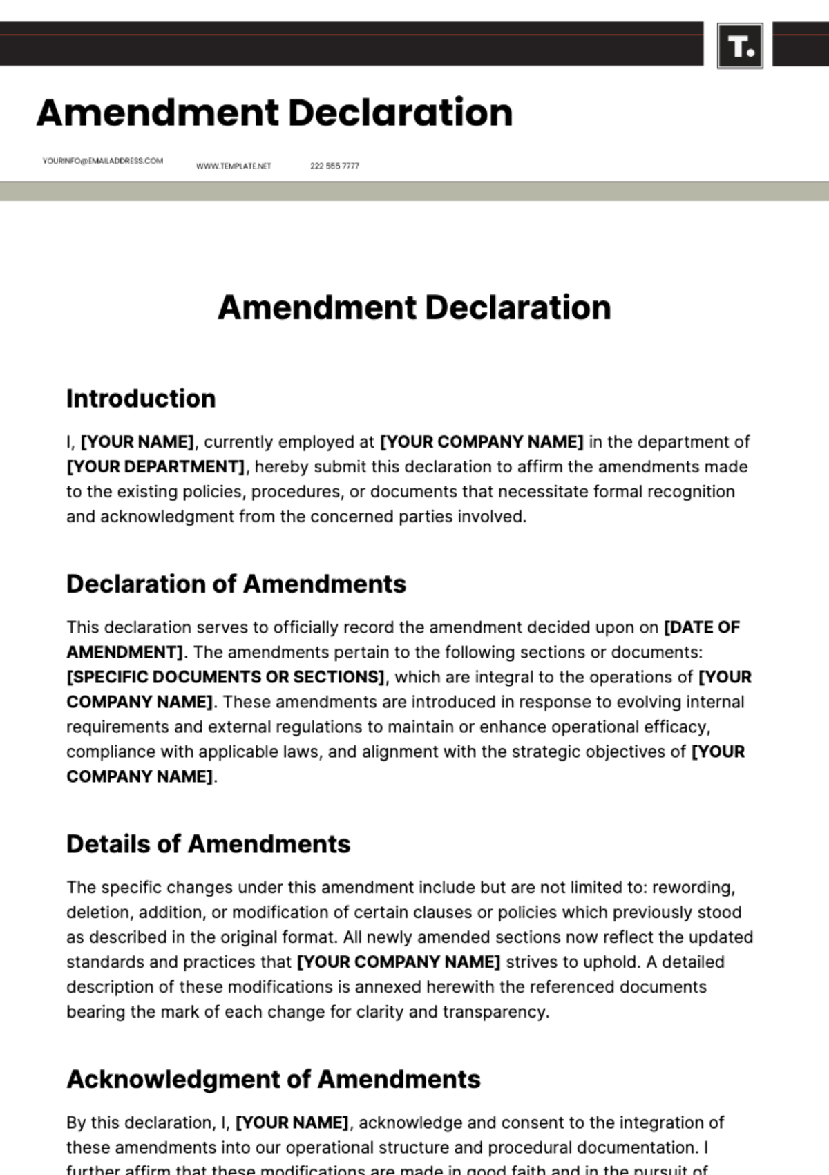 Amendment Declaration Template