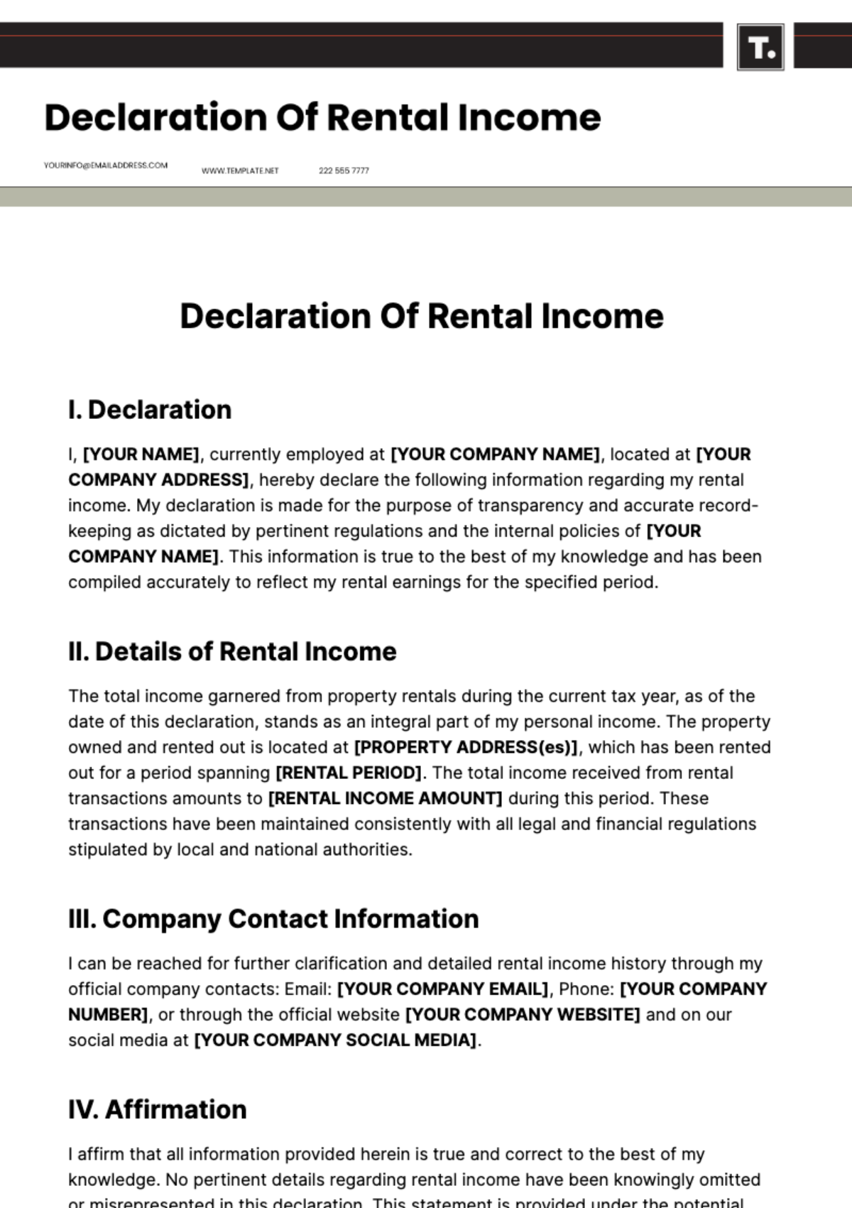 Declaration Of Rental Income Template - Edit Online & Download