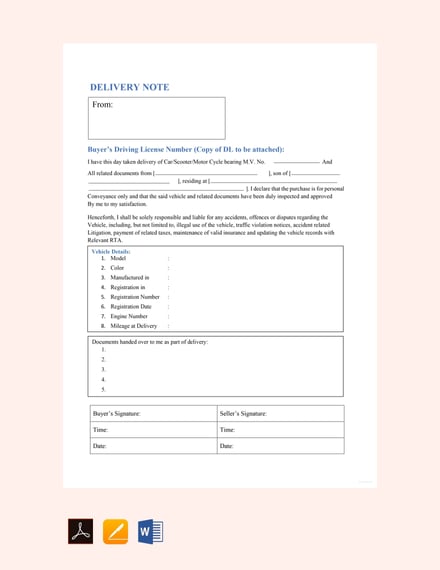 FREE Sample Delivery Note Template - PDF | Word (DOC) | Excel | Apple ...