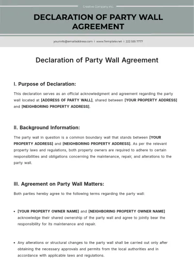 Free Declaration of Party Wall Template to Edit Online