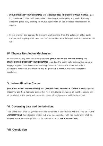 Free Declaration of Party Wall Template to Edit Online