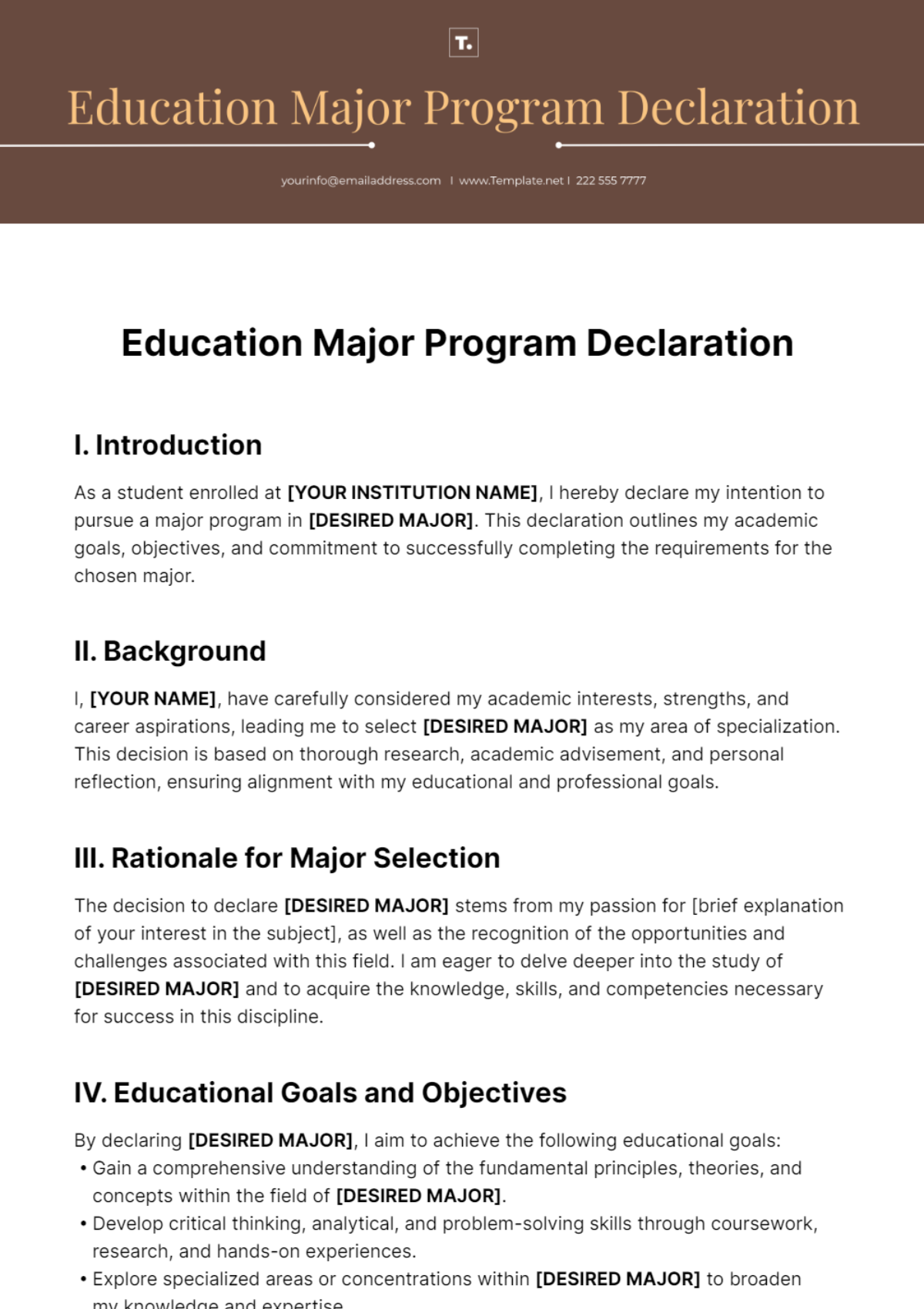 Education Major Program Declaration Template