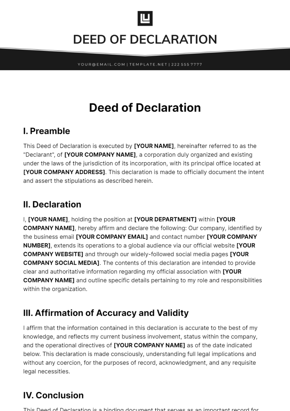 Deed of Declaration Template - Edit Online & Download