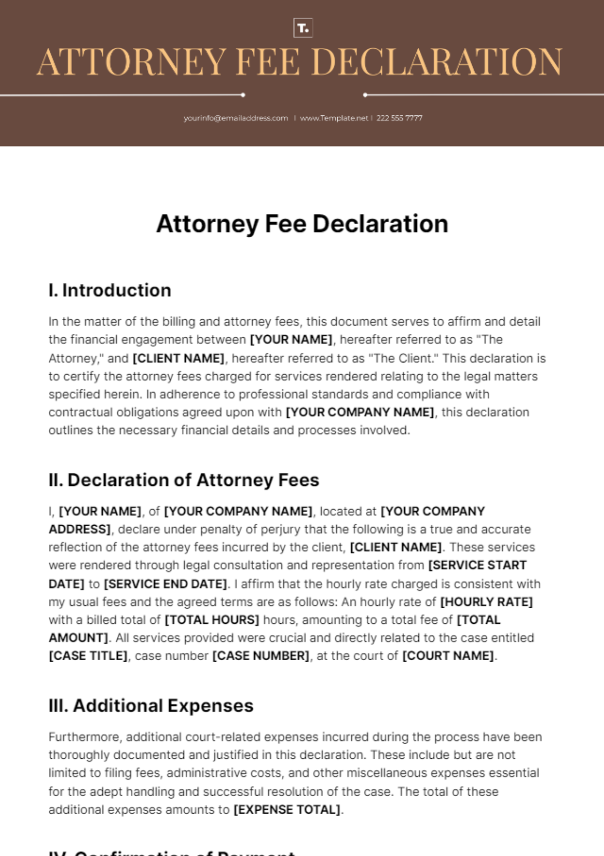 Free Attorney Fee Declaration Template