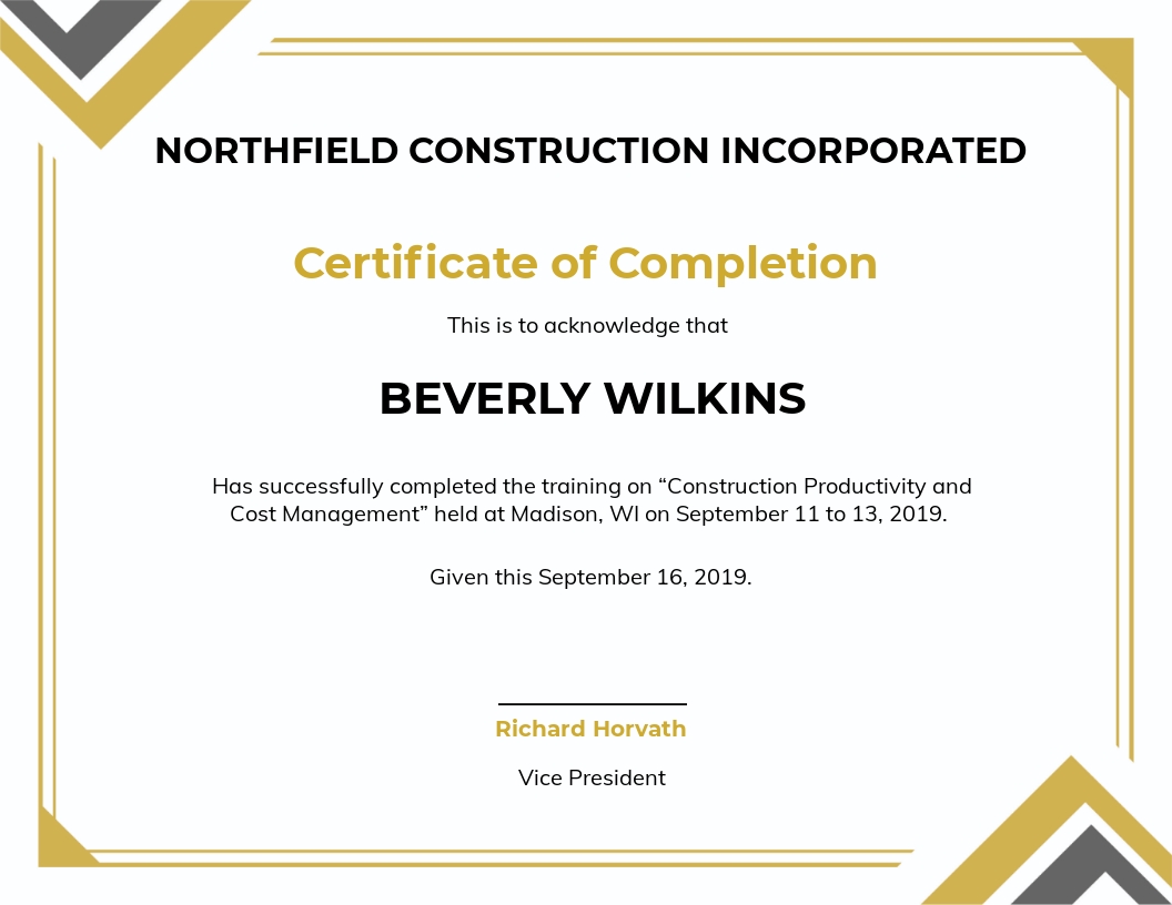 Free Sample Construction Certificate Template - Google Docs, Illustrator, InDesign, Word, Apple Pages, PDF