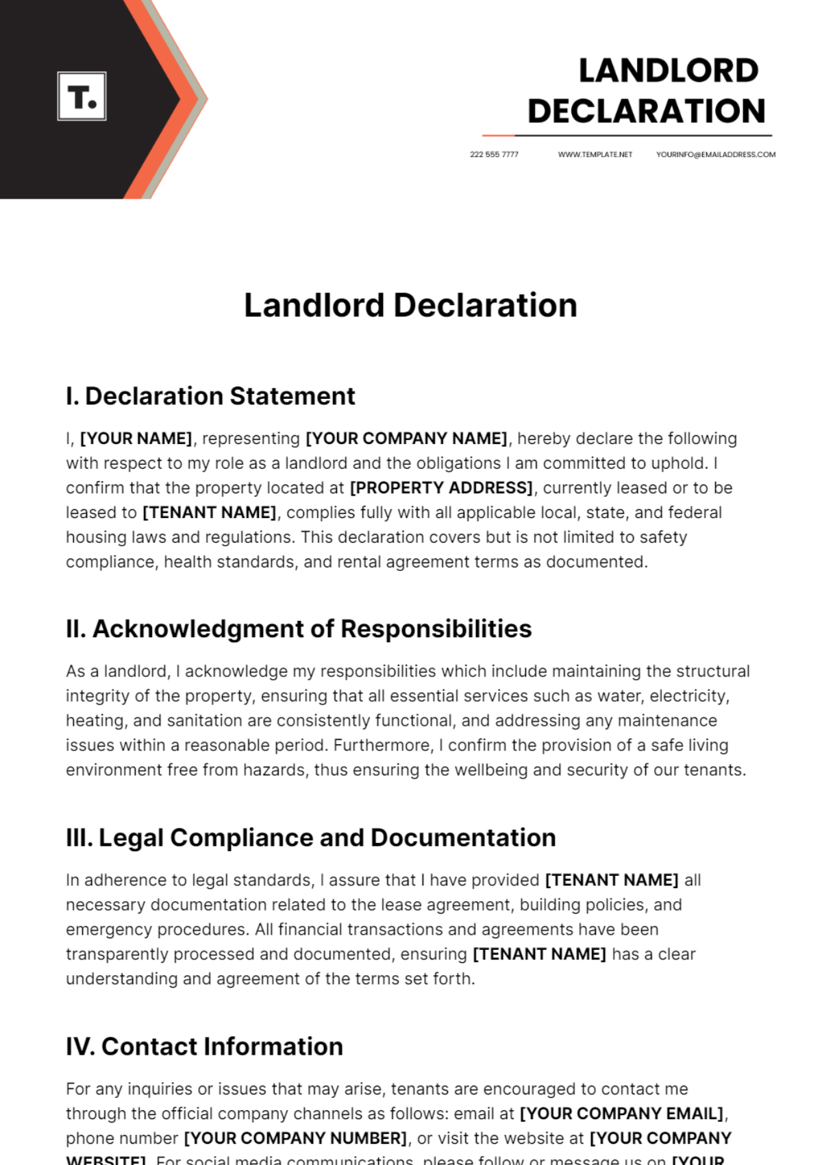 Free Landlord Declaration Template