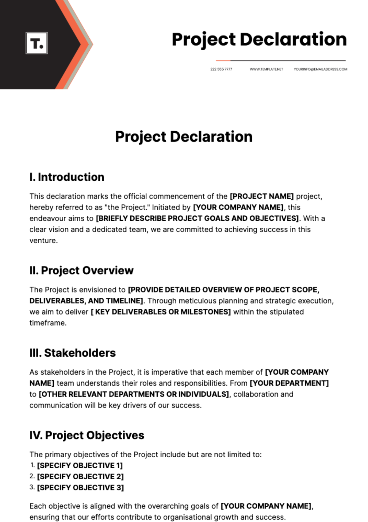 Free Project Declaration Template