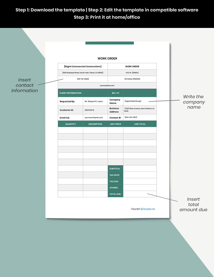 Blank Construction Work Order Template