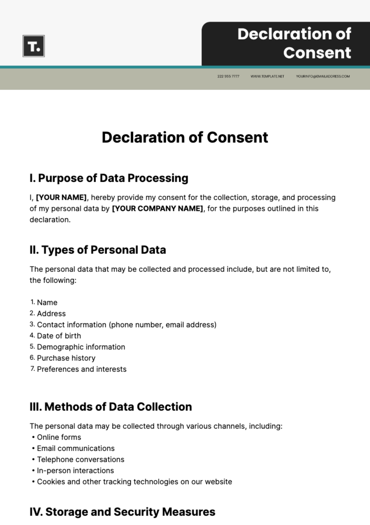 Free Declaration of Consent Template