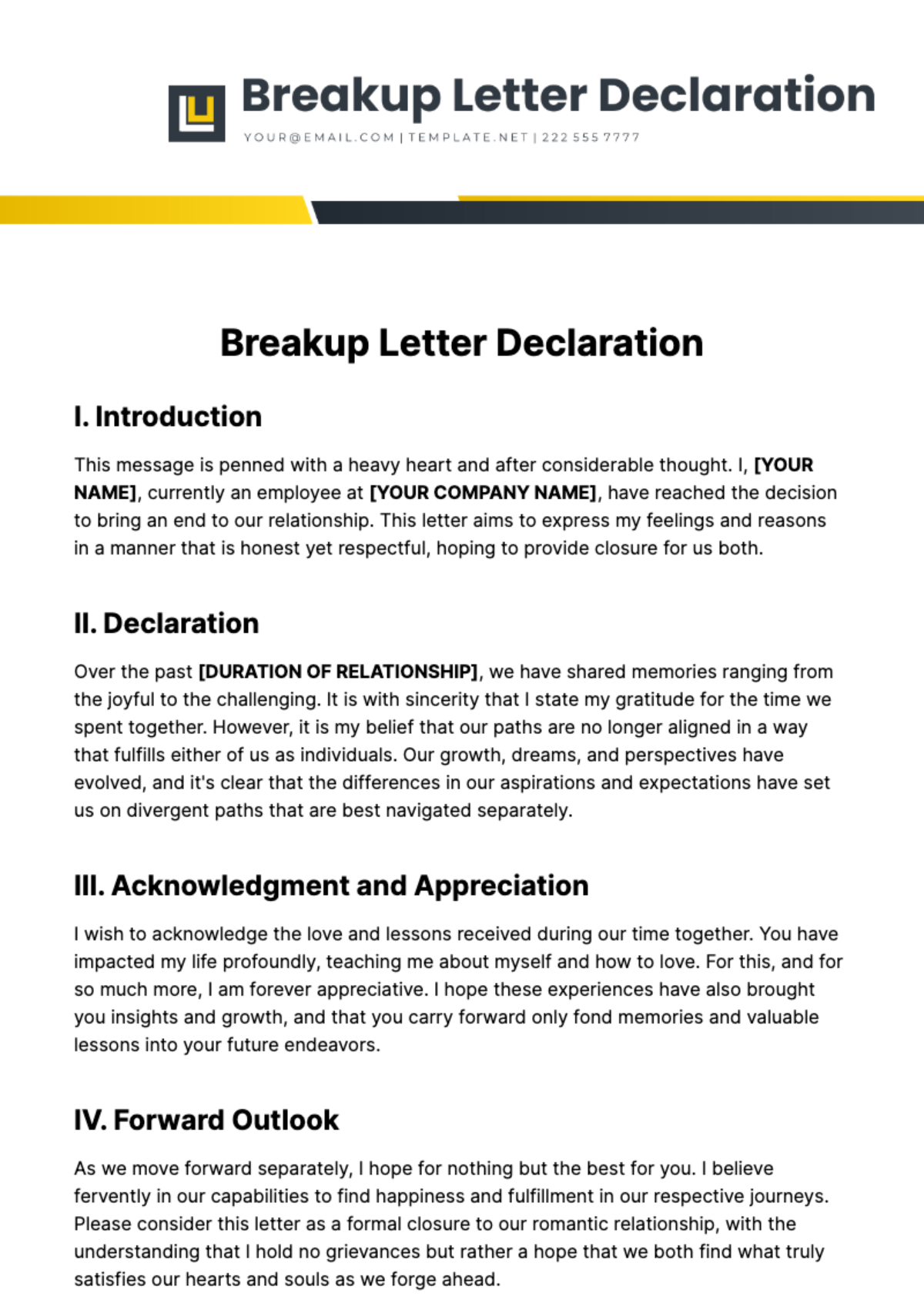 Breakup Letter Declaration Template