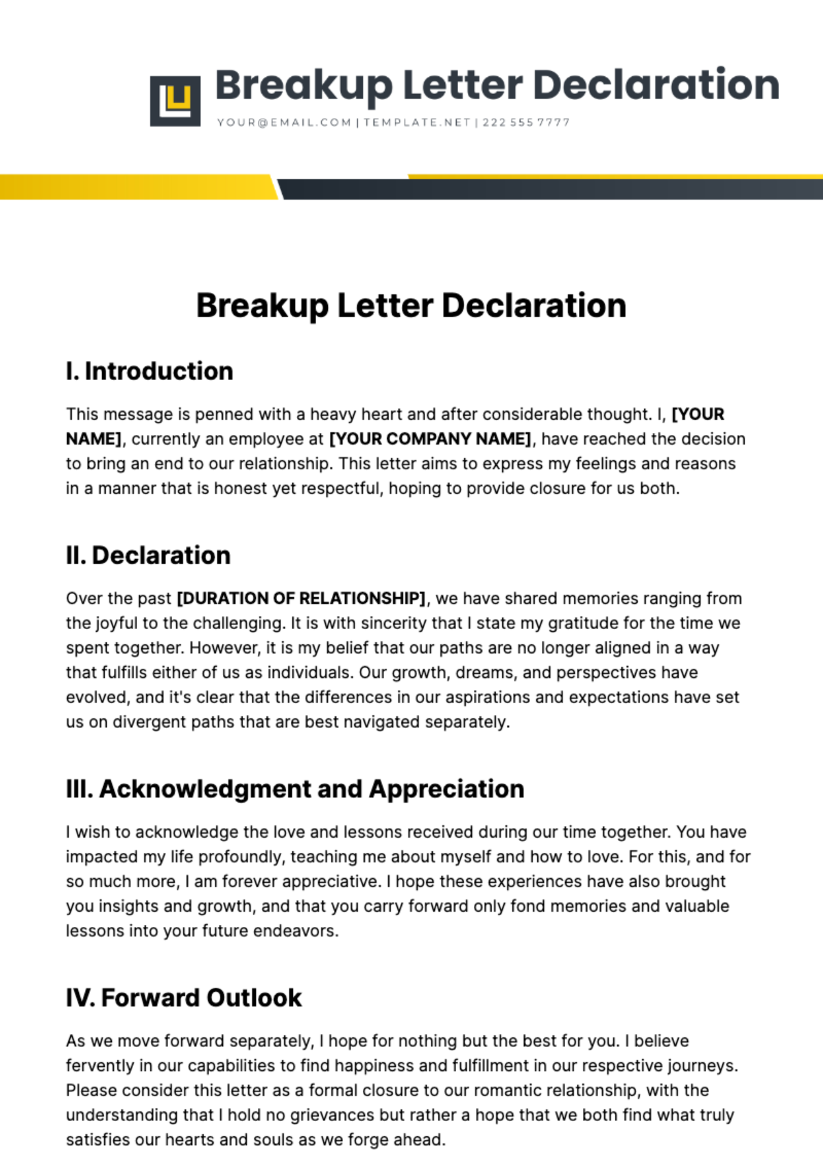 Breakup Letter Declaration Template - Edit Online & Download