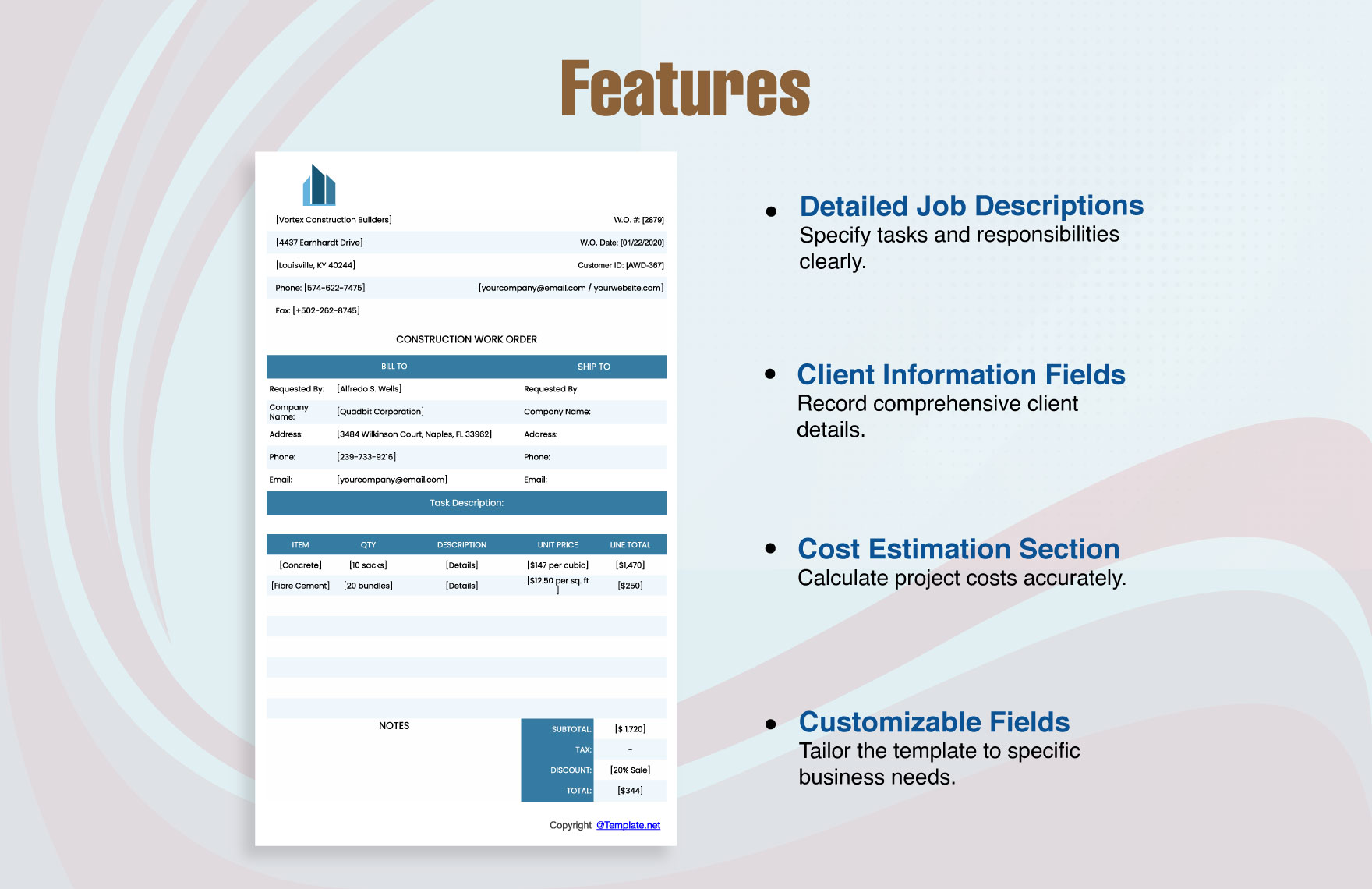 Printable Construction Work Order Template