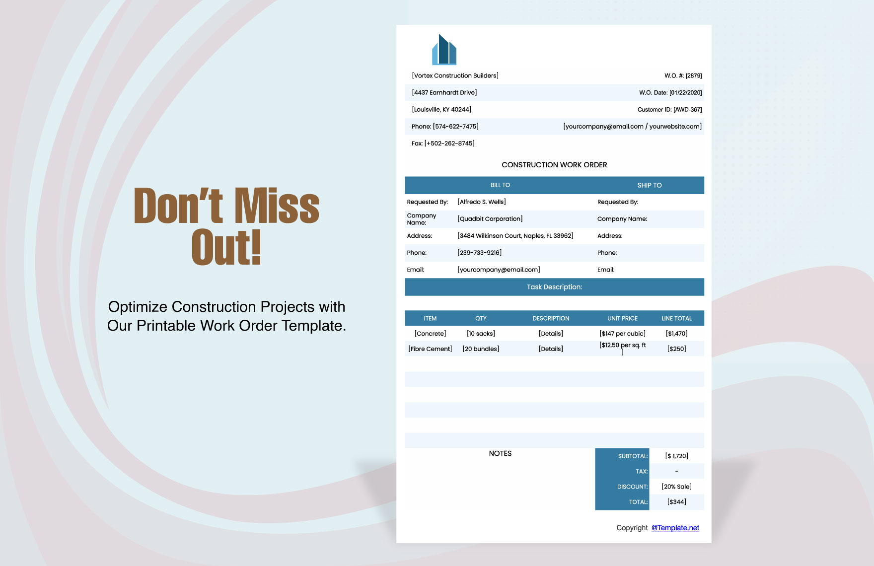 Printable Construction Work Order Template