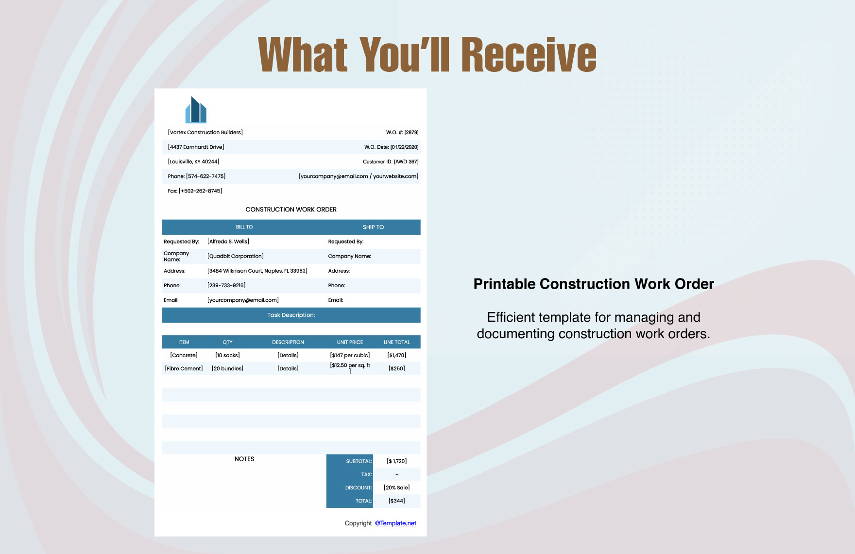 Printable Construction Work Order Template