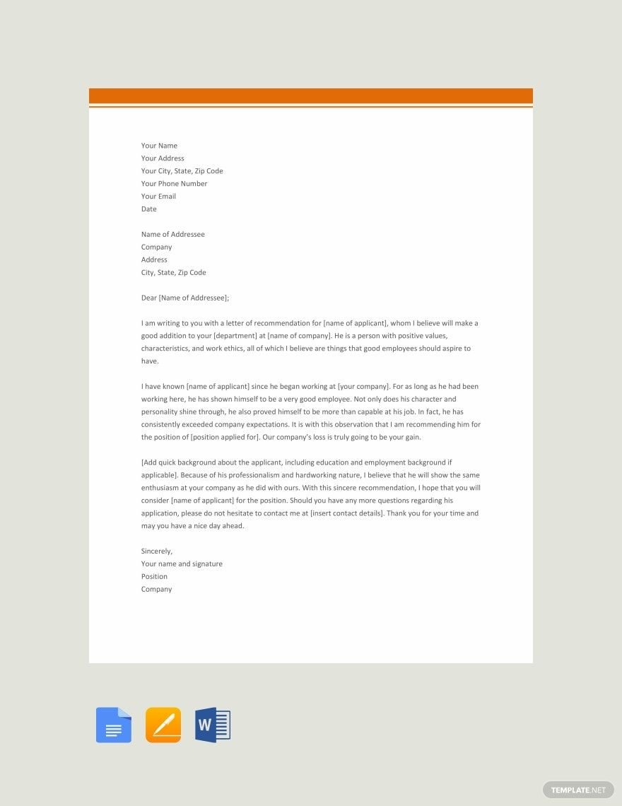 Simple Recommendation Letter Template