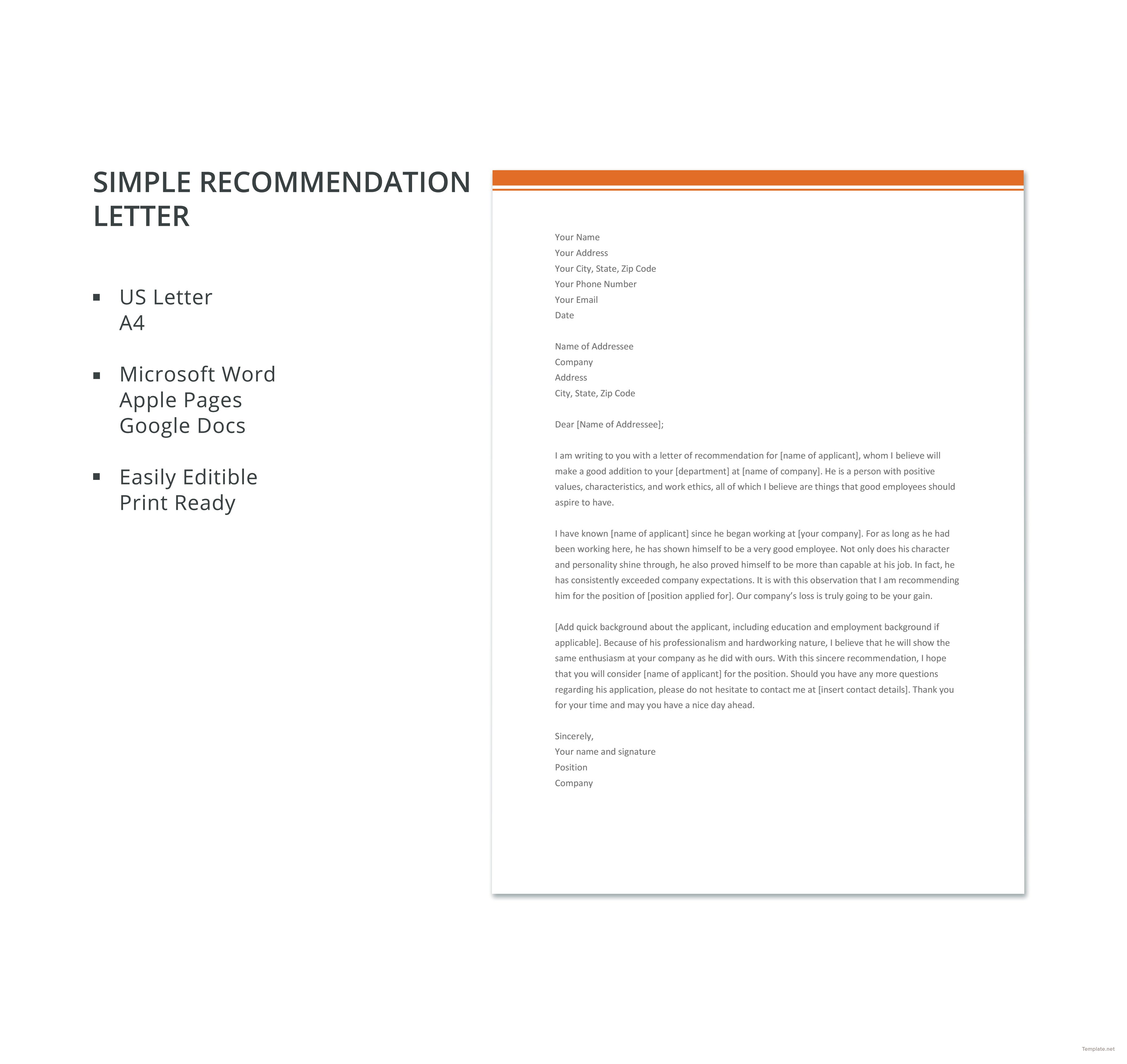 Simple Letter Template in Microsoft Word, Apple Pages