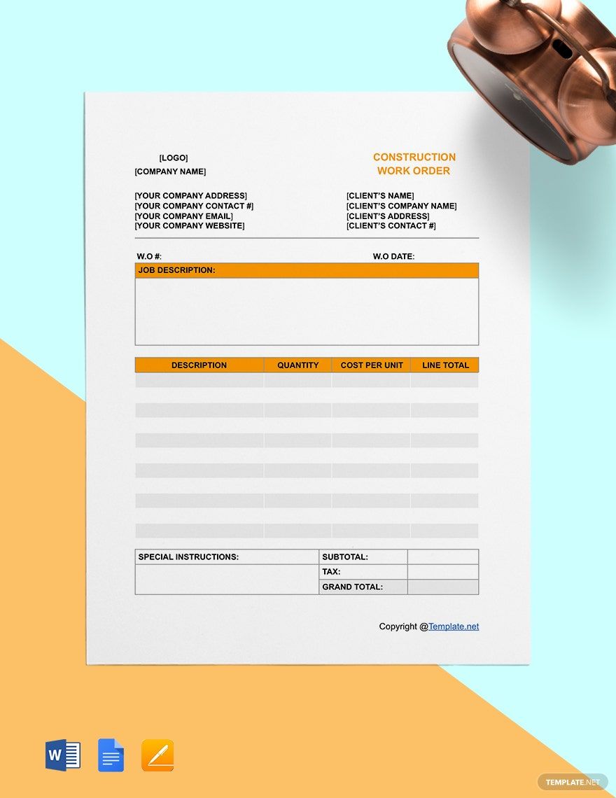 Simple Construction Work Order Template