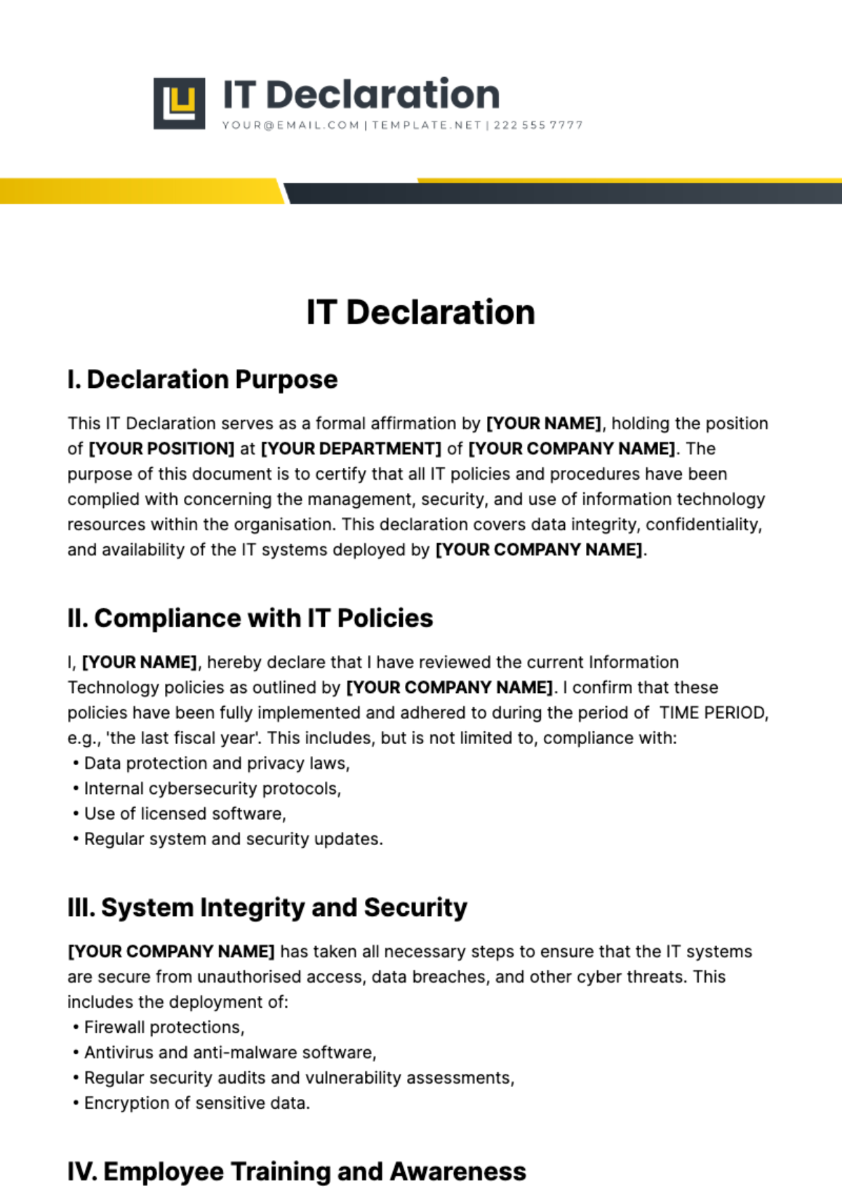 Free IT Declaration Template