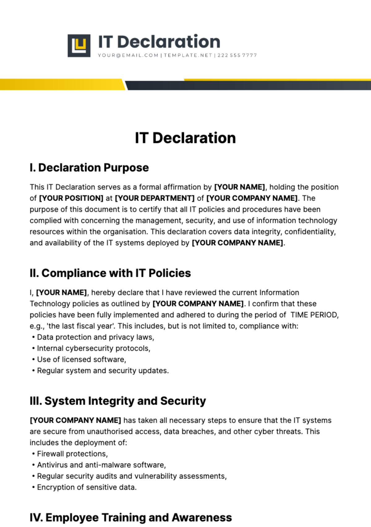 IT Declaration Template