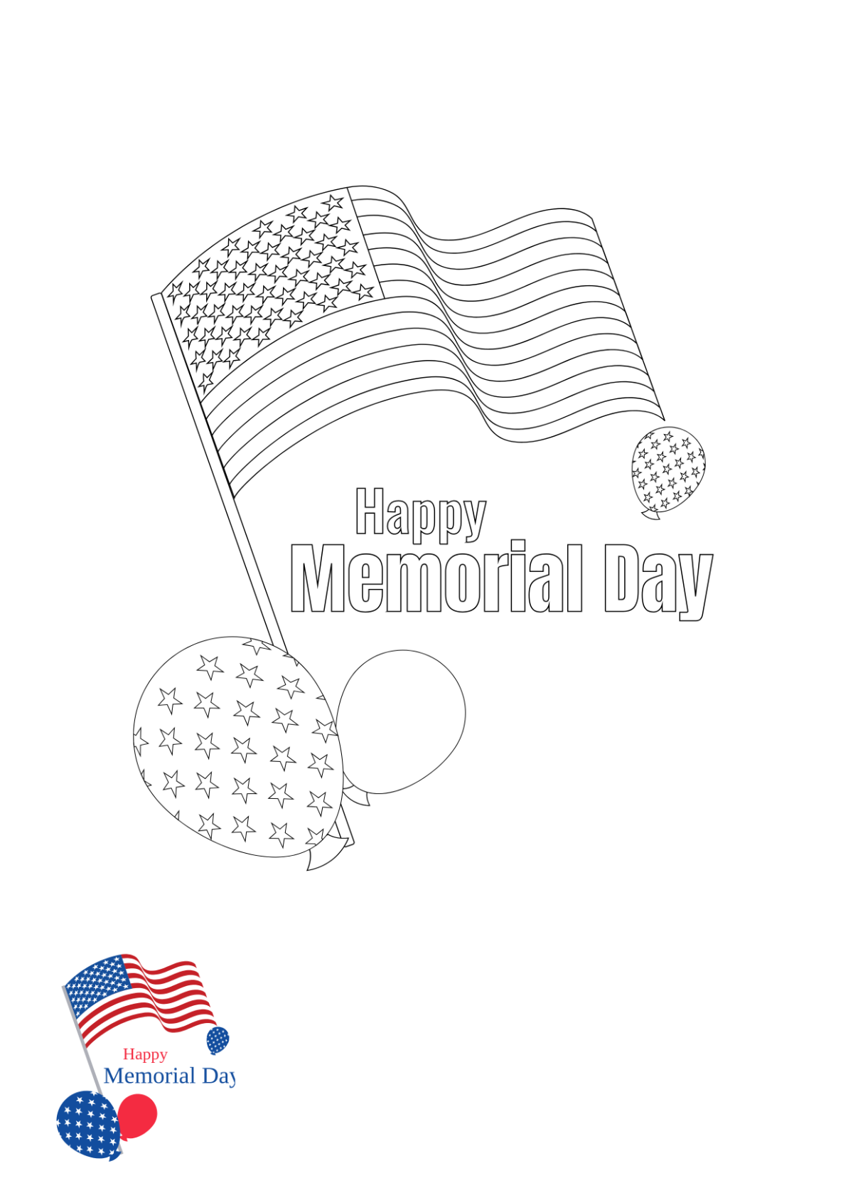 Happy Memorial Day Coloring Page Template