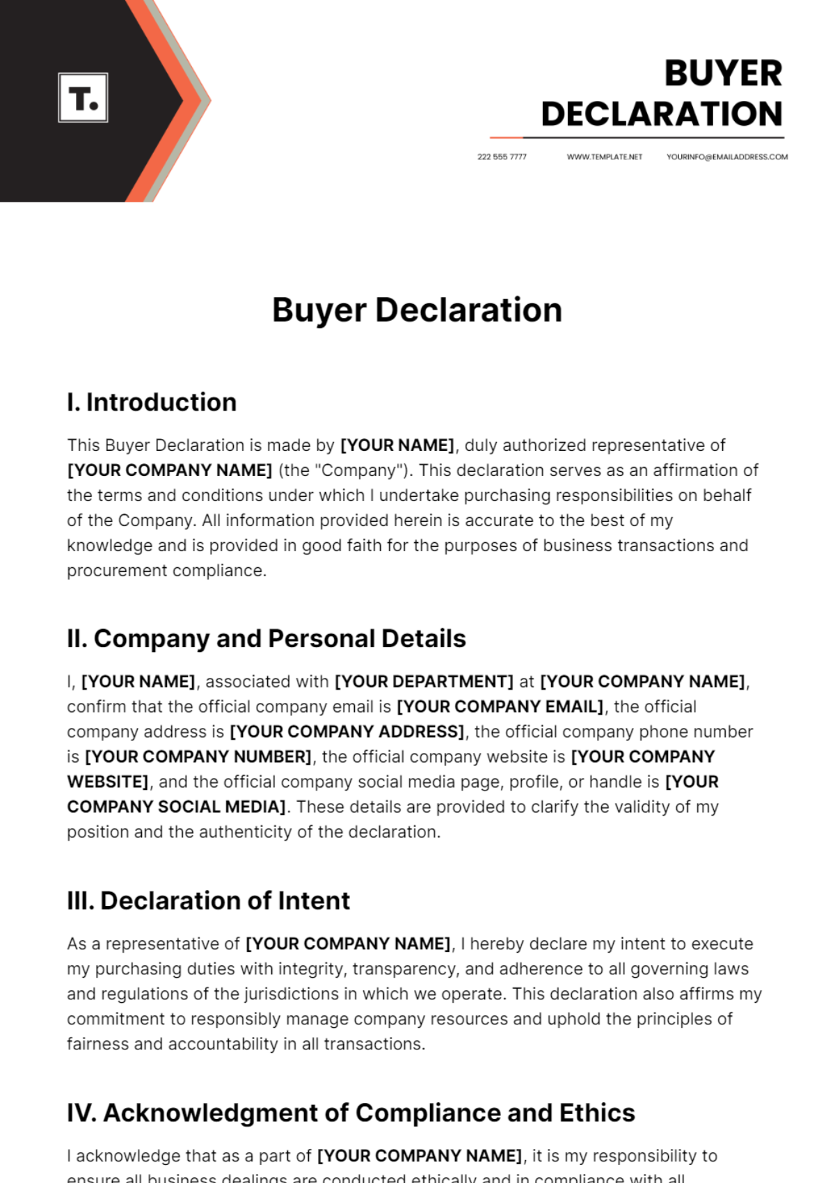 Free Buyer Declaration Template