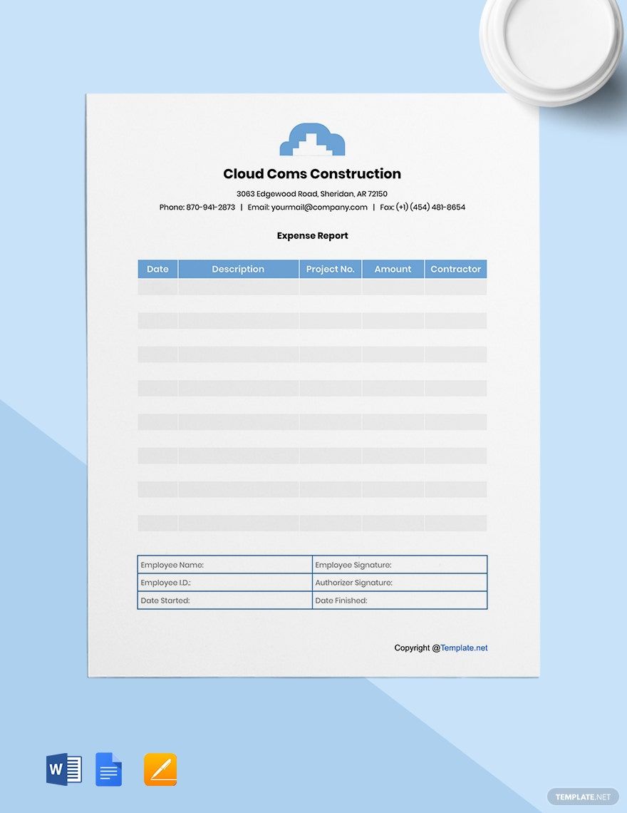 Blank Construction Expense Template in Word, Google Docs, Apple Pages