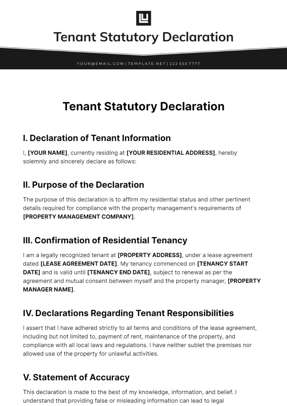 Tenant Statutory Declaration Template - Edit Online & Download