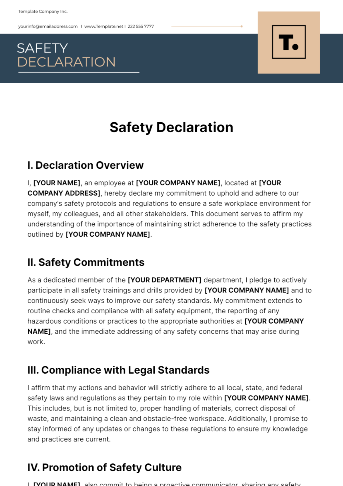 Free Safety Declaration Template