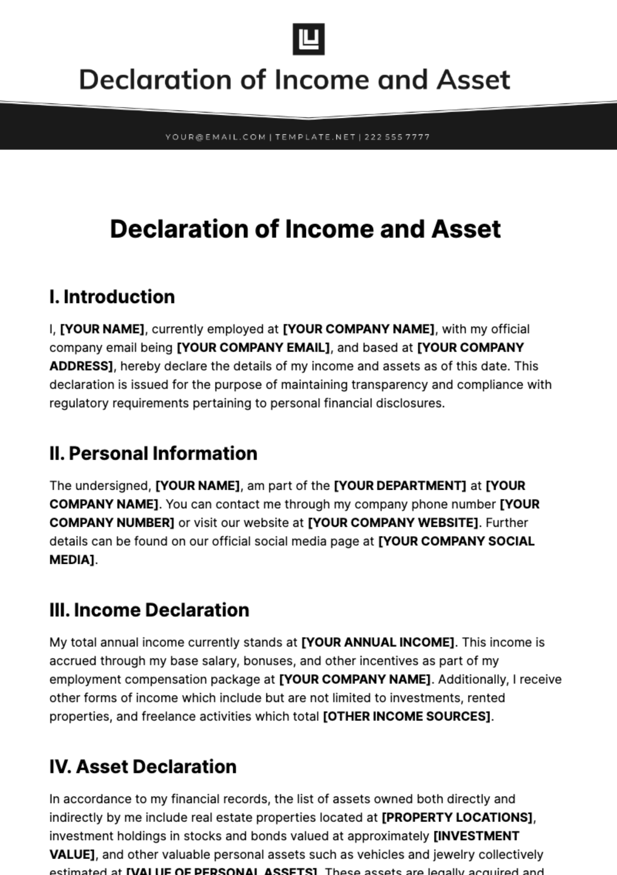 Declaration of Income and Asset Template - Edit Online & Download