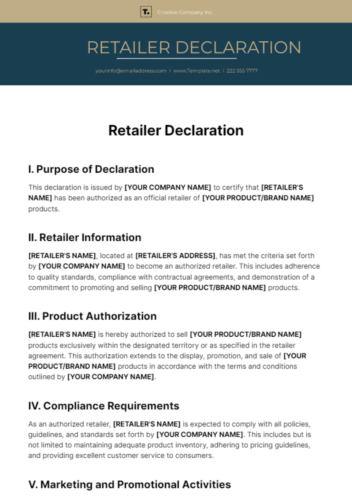 Retailer Declaration Template