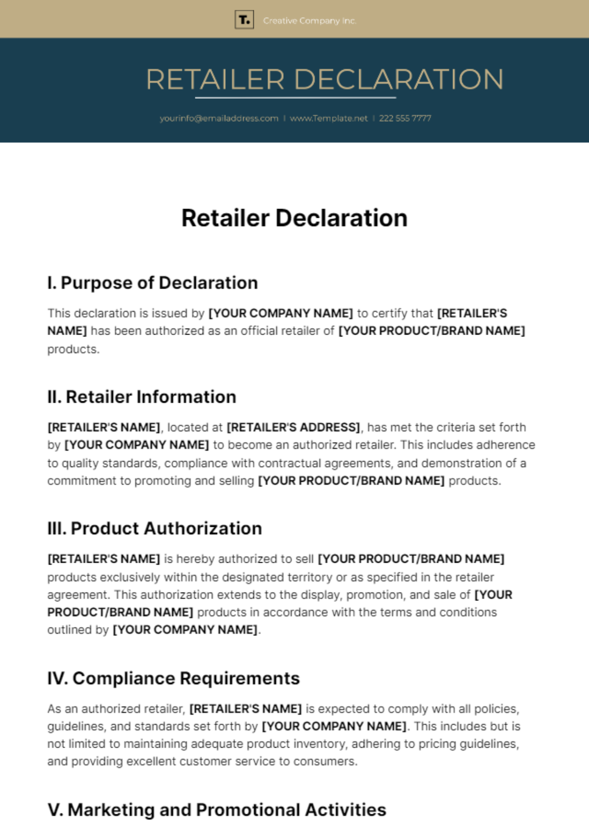 Retailer Declaration Template - Edit Online & Download